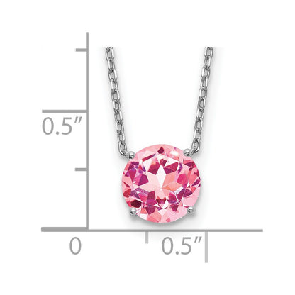 Sterling Silver Rhodium Plated Pink Swarovski Crystal 16.5 Inch Necklace With 2 Extension