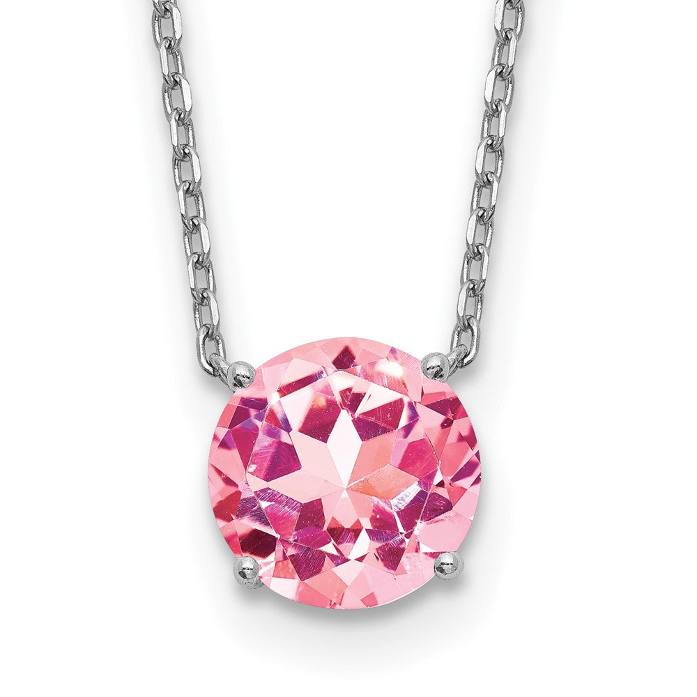 Sterling Silver Rhodium Plated Pink Swarovski Crystal 16.5 Inch Necklace With 2 Extension
