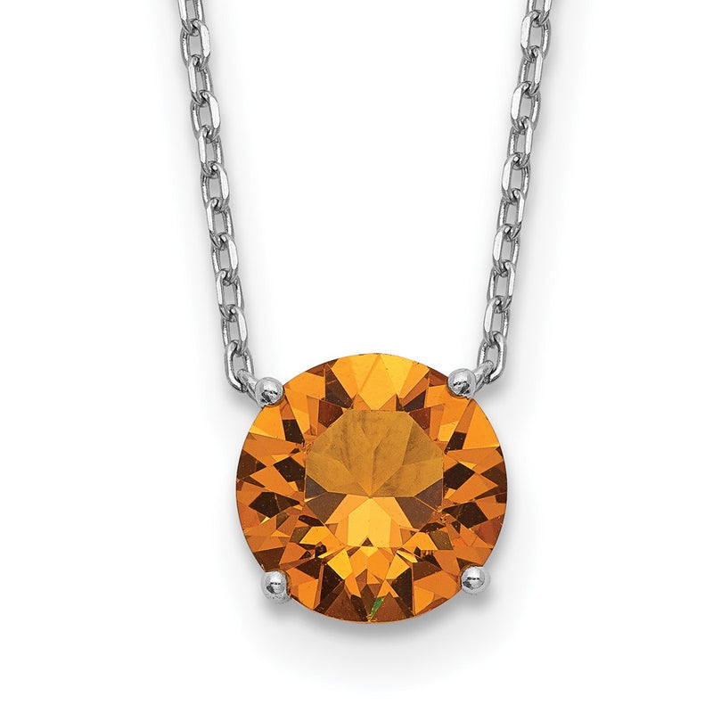 Sterling Silver Rhodium Plated Dark Yellow Swarovski Crystal 16.5 Inch Necklace With 2 Extension