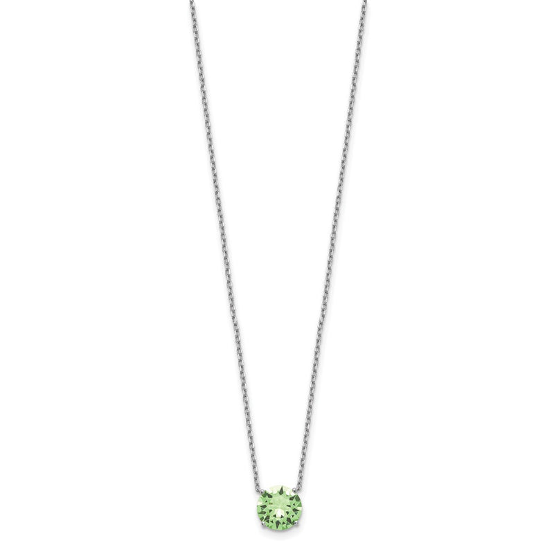 Sterling Silver Rhodium Plated Green Swarovski Crystal 16.5 Inch Necklace With 2 Extension