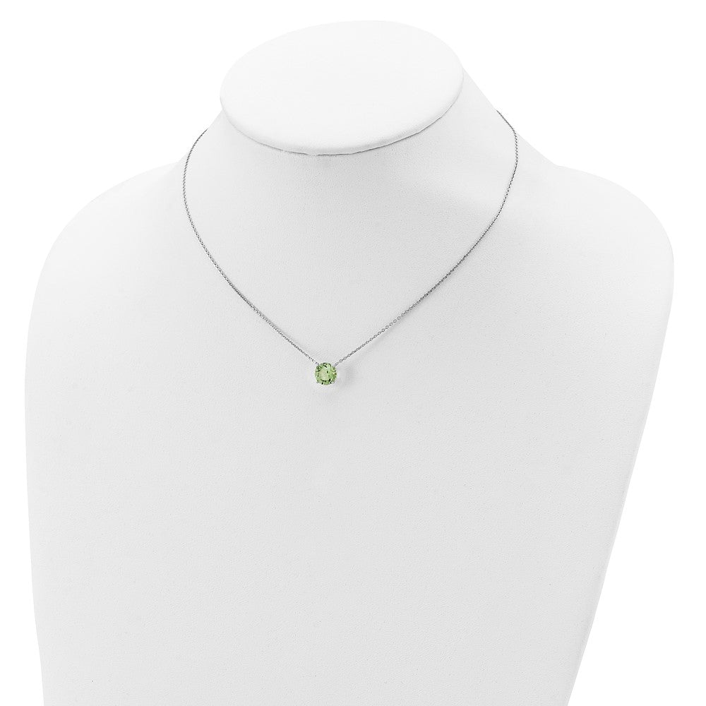 Sterling Silver Rhodium Plated Green Swarovski Crystal 16.5 Inch Necklace With 2 Extension
