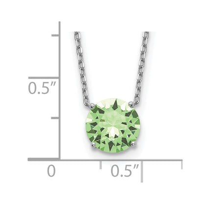 Sterling Silver Rhodium Plated Green Swarovski Crystal 16.5 Inch Necklace With 2 Extension