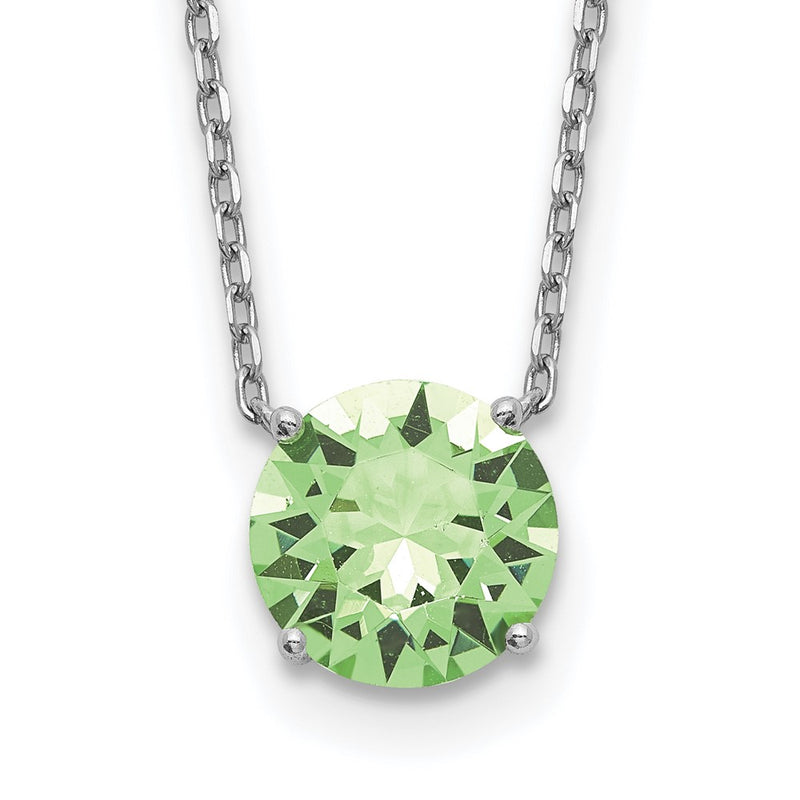 Sterling Silver Rhodium Plated Green Swarovski Crystal 16.5 Inch Necklace With 2 Extension
