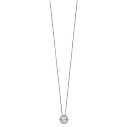 Sterling Silver Rhod-Plated Vibrant Cz W/2In Ext. Necklace