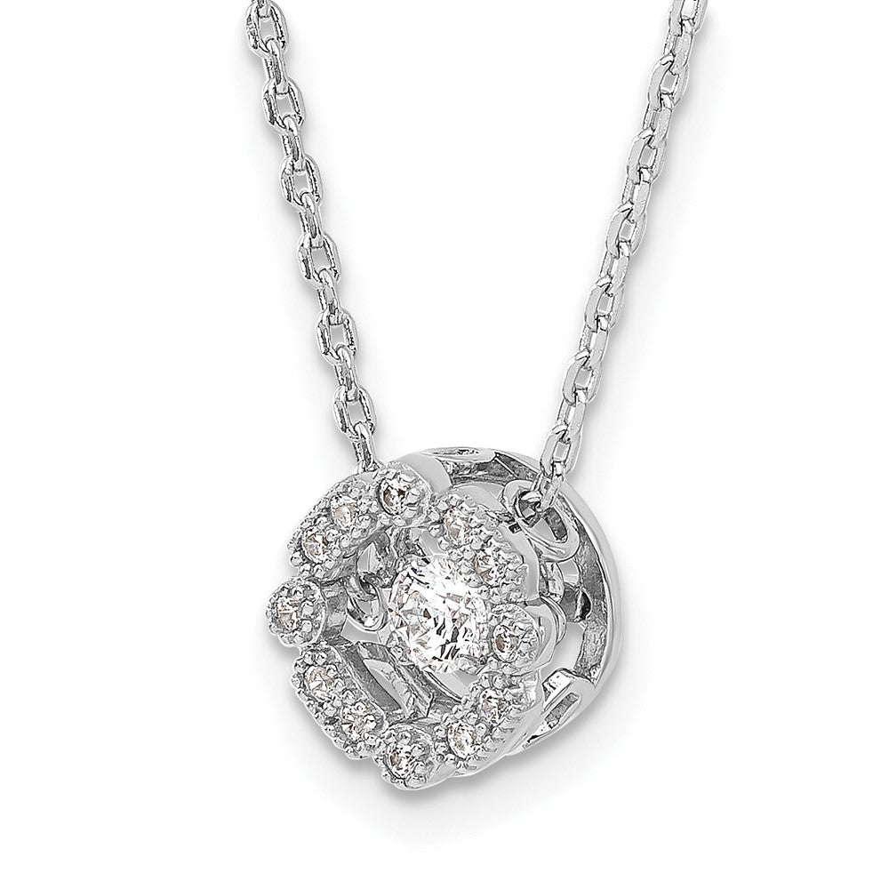 Sterling Silver Rhod-Plated Vibrant Cz W/2In Ext. Necklace