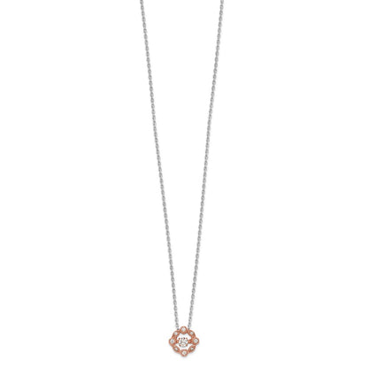 Sterling Silver Rhodium-Plated Rose-Tone Vibrant Cz 2In Ext Necklace