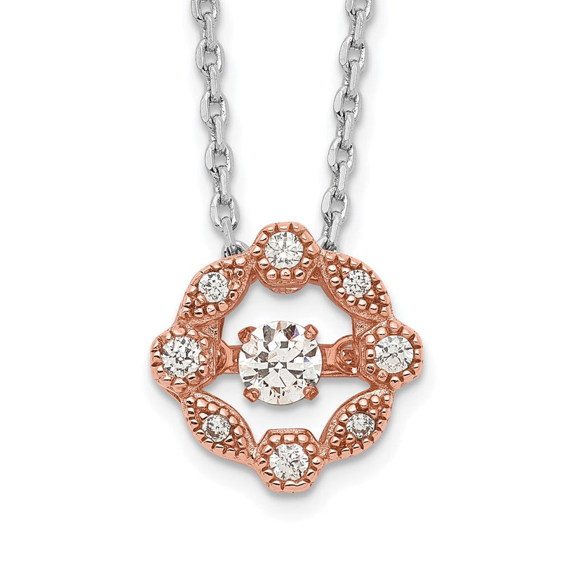Sterling Silver Rhodium-Plated Rose-Tone Vibrant Cz 2In Ext Necklace