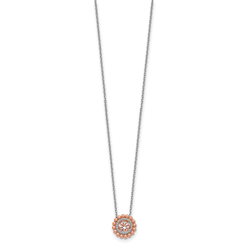 Sterling Silver Rh-Pltd Rose-Tone Moving Pink Cz W/2In Ext Necklace