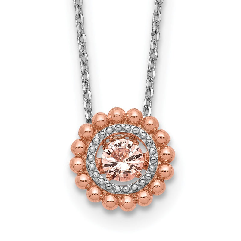 Sterling Silver Rh-Pltd Rose-Tone Moving Pink Cz W/2In Ext Necklace