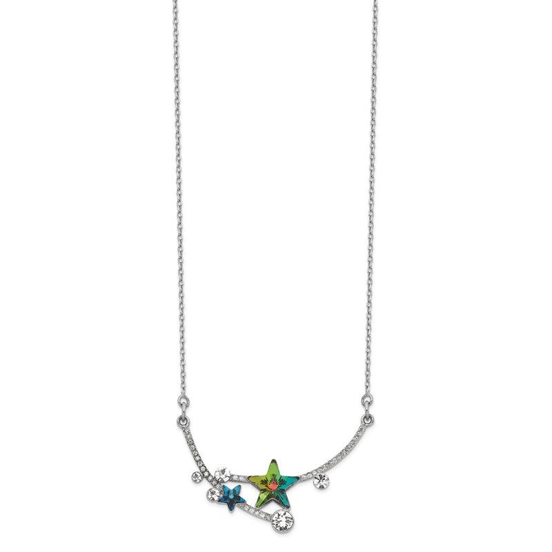 Sterling Silver Rh-Plated Multi-Color Crystal Star W/2In Ext Necklace