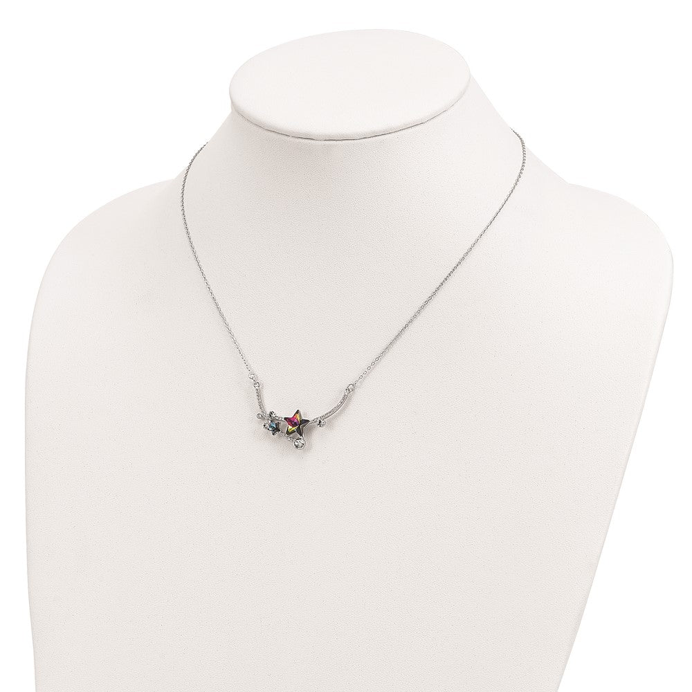 Sterling Silver Rh-Plated Multi-Color Crystal Star W/2In Ext Necklace
