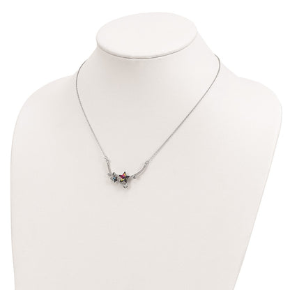 Sterling Silver Rh-Plated Multi-Color Crystal Star W/2In Ext Necklace