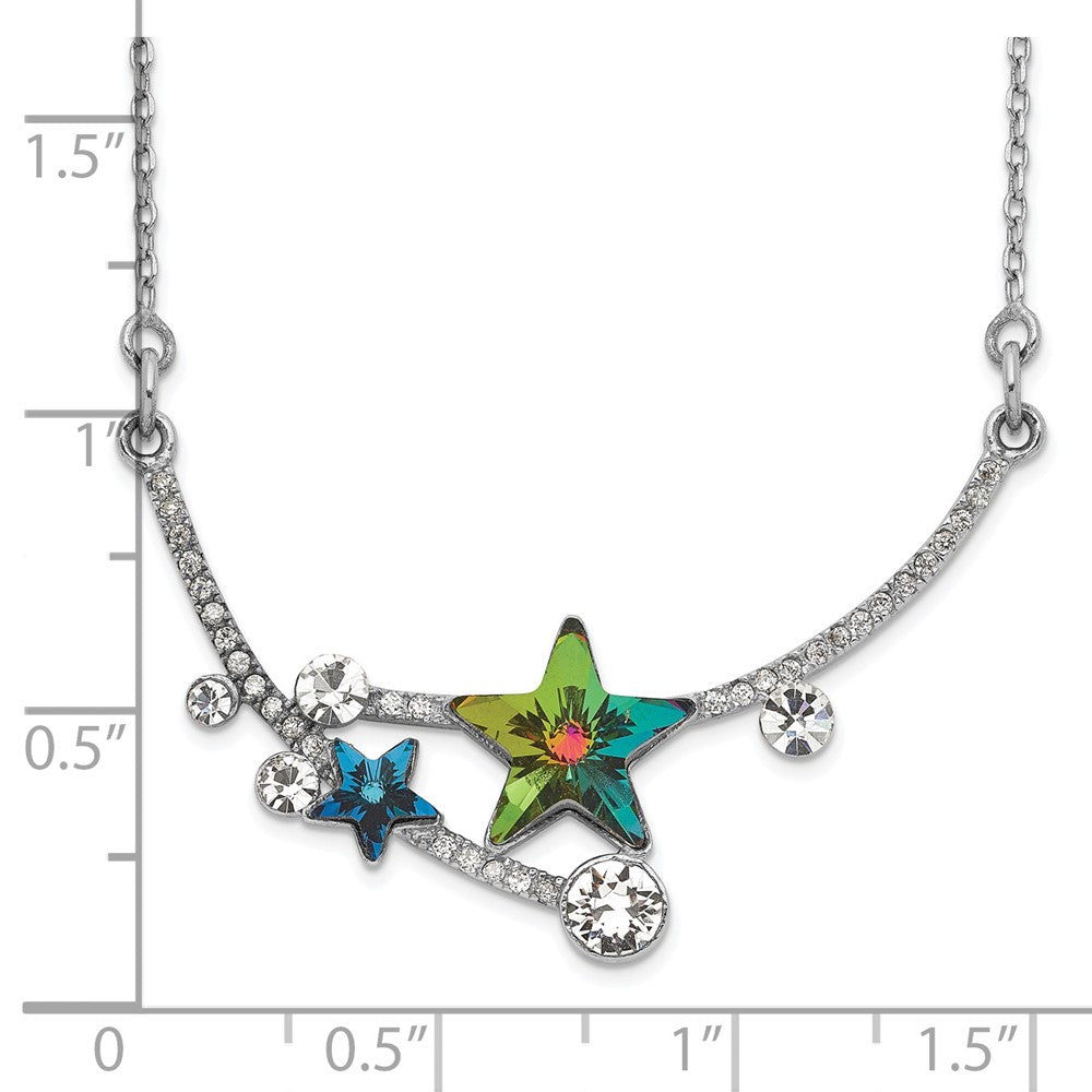 Sterling Silver Rh-Plated Multi-Color Crystal Star W/2In Ext Necklace