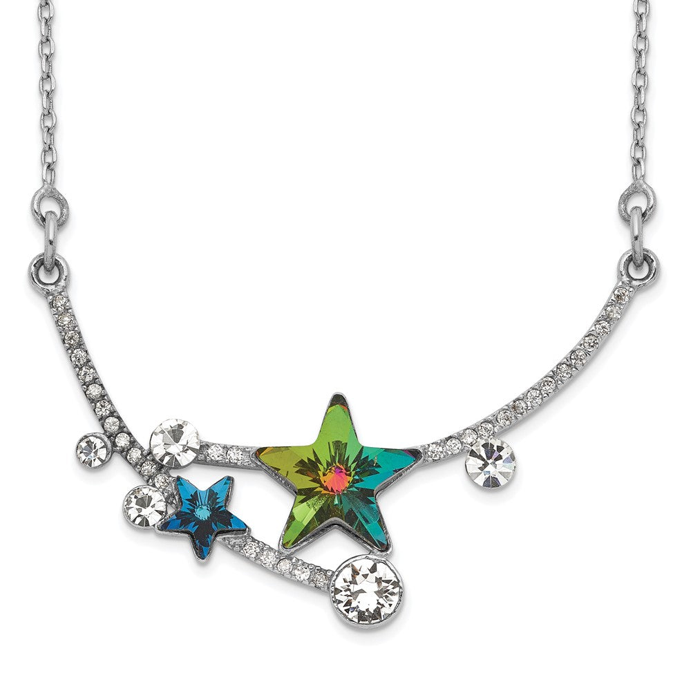 Sterling Silver Rh-Plated Multi-Color Crystal Star W/2In Ext Necklace
