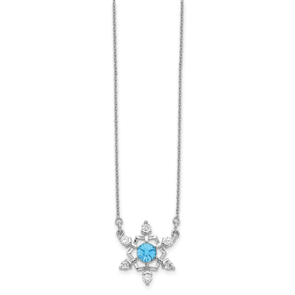 Sterling Silver Rh-Plated Crystal Snowflake W/2In Ext Necklace