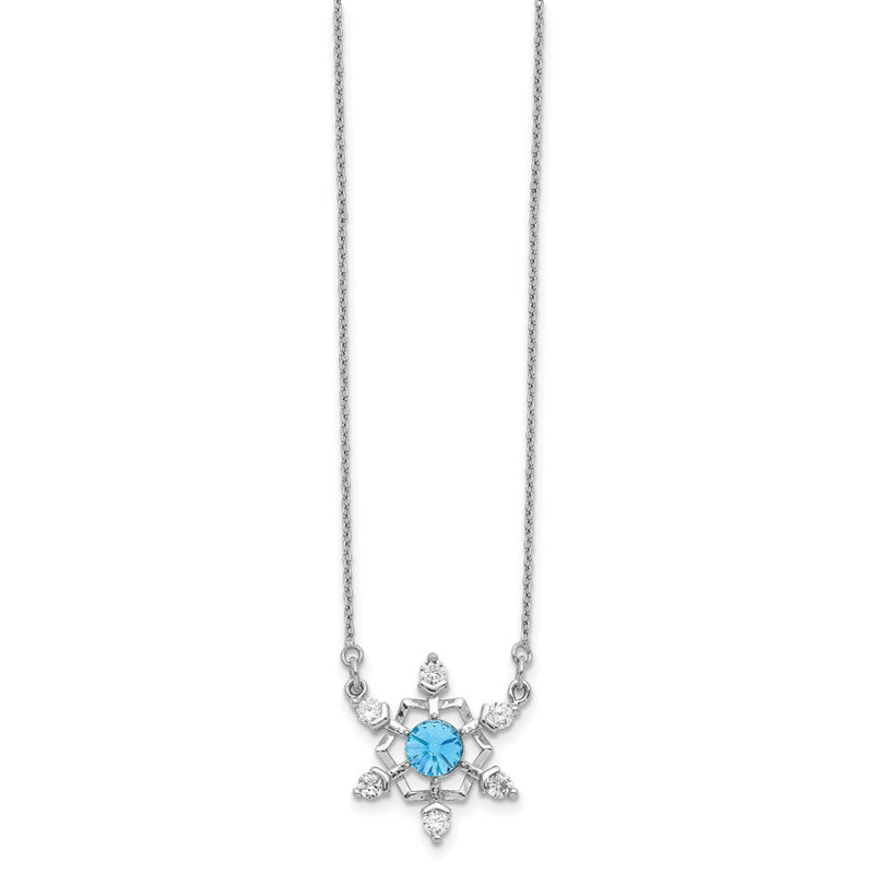 Sterling Silver Rh-Plated Crystal Snowflake W/2In Ext Necklace
