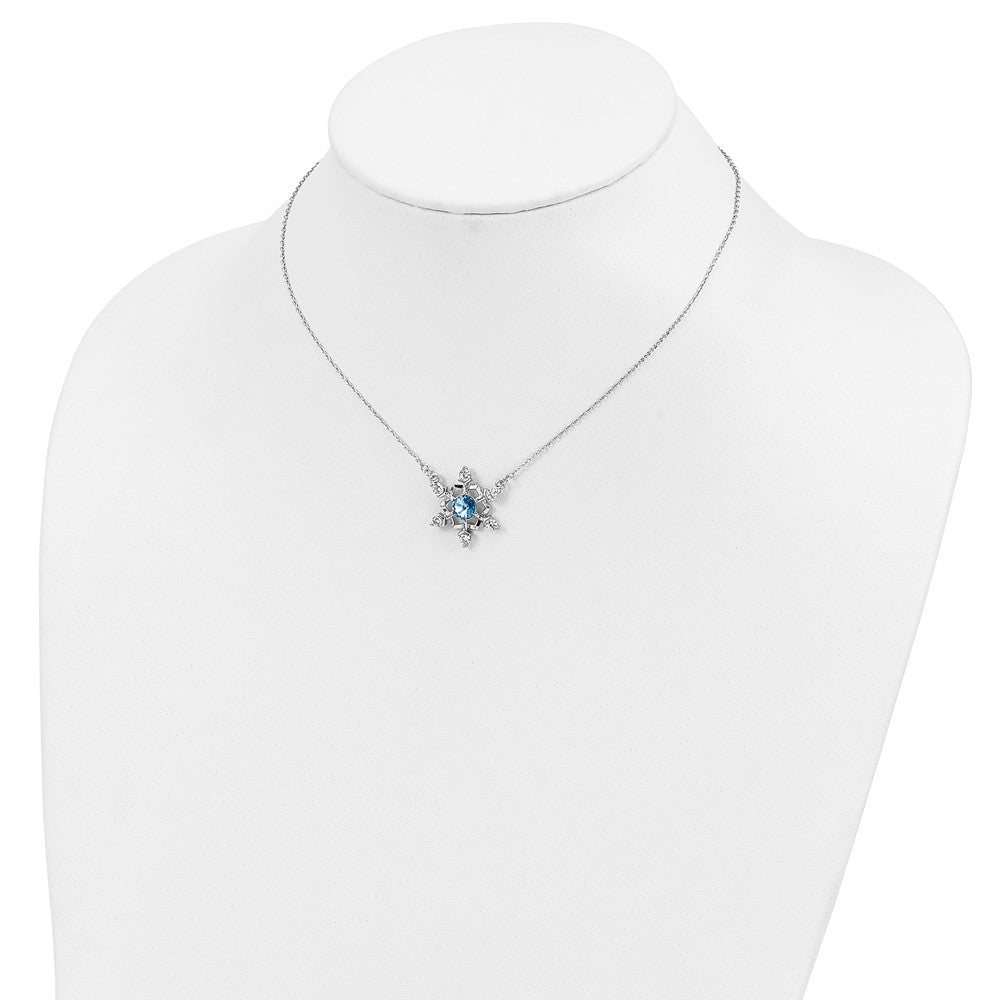 Sterling Silver Rh-Plated Crystal Snowflake W/2In Ext Necklace