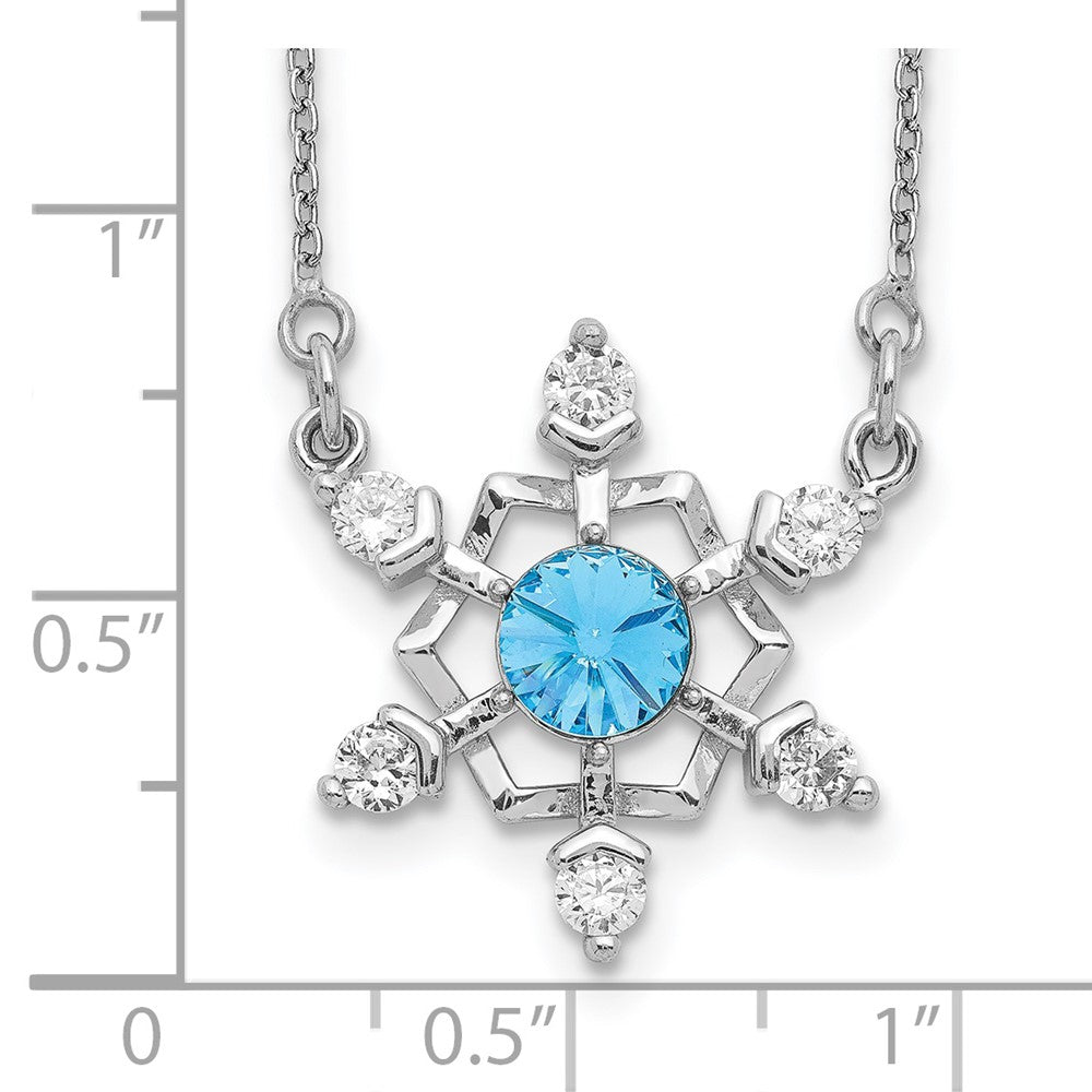 Sterling Silver Rh-Plated Crystal Snowflake W/2In Ext Necklace