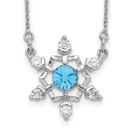 Sterling Silver Rh-Plated Crystal Snowflake W/2In Ext Necklace