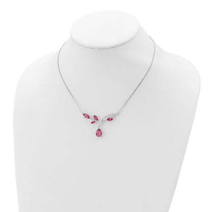 Sterling Silver Rh-Plated Pink Crystal Branch W/2In Ext Necklace