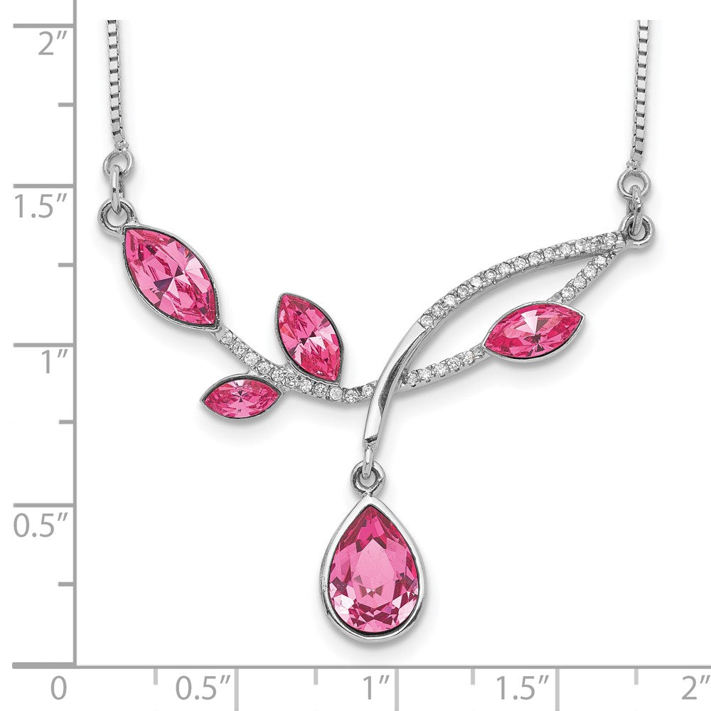 Sterling Silver Rh-Plated Pink Crystal Branch W/2In Ext Necklace