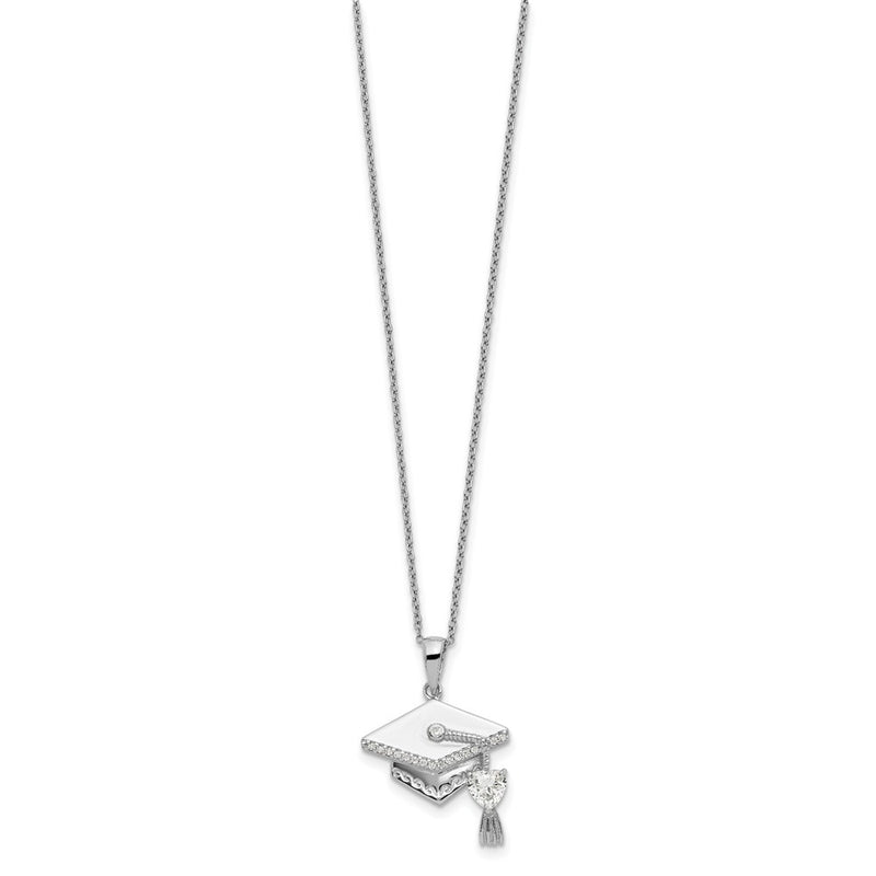 Sterling Silver Cz Graduation Cap Necklace
