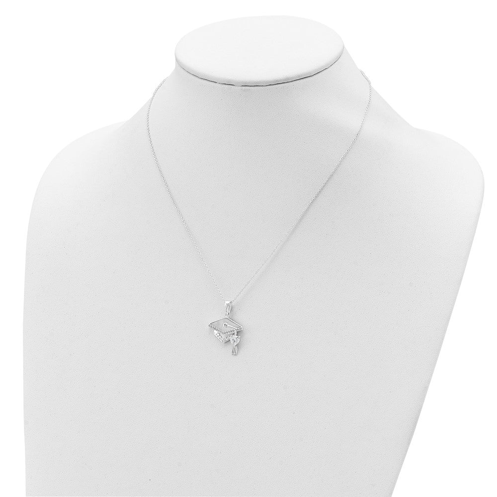 Sterling Silver Cz Graduation Cap Necklace