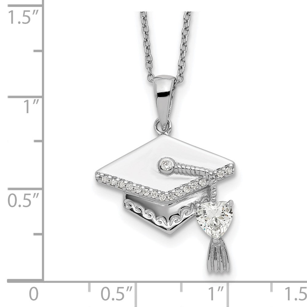Sterling Silver Cz Graduation Cap Necklace