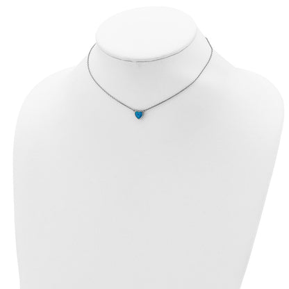 Sterling Silver Rhodium-Plated Created Opal Heart W/ 4In Ext. Choker