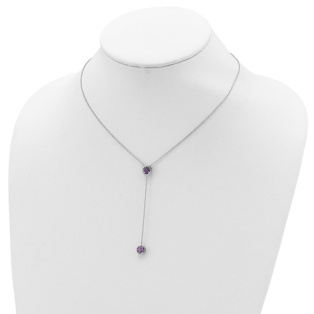 Sterling Silver Rhodium-Plated Amethyst W/ 2In Ext. Y-Necklace