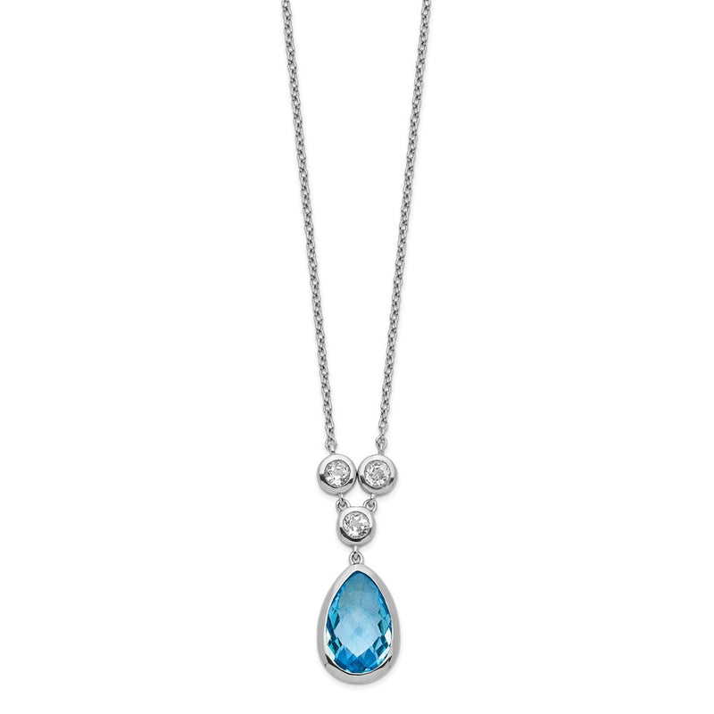 Sterling Silver Rhodium-Plated White & Blue Topaz W/ 2In Ext. Necklace