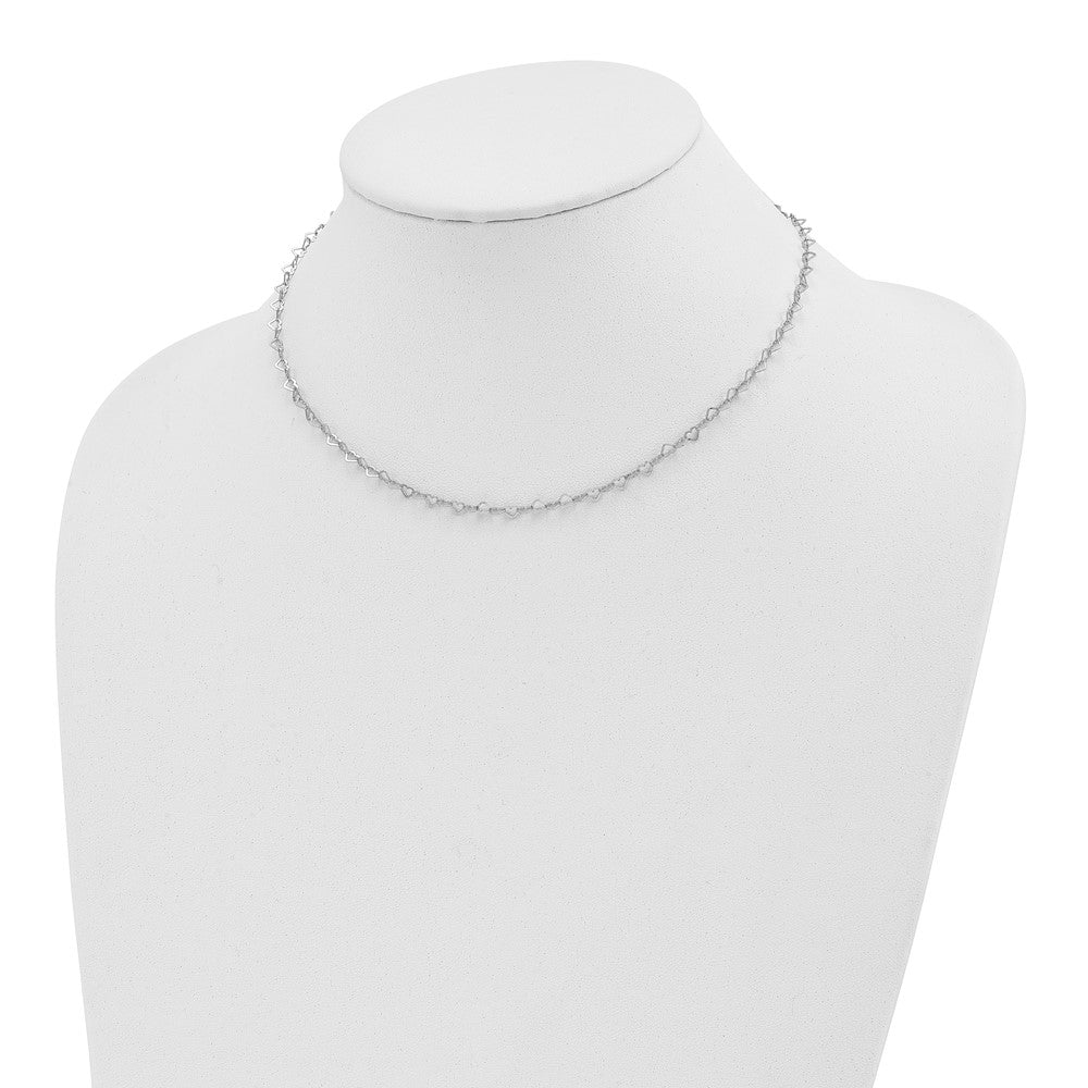 Sterling Silver Polished Hearts Link W/4 In Ext Choker