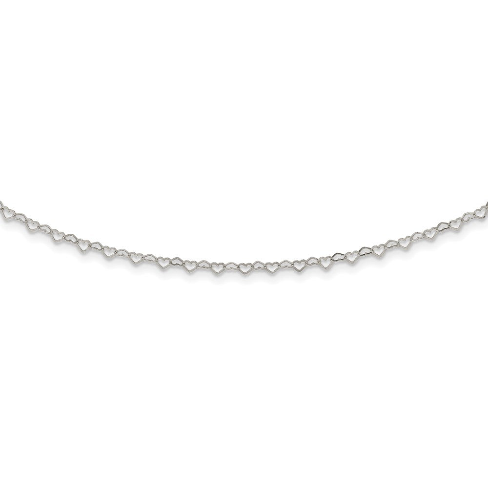 Sterling Silver Polished Hearts Link W/4 In Ext Choker