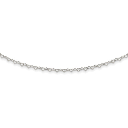 Sterling Silver Polished Hearts Link W/4 In Ext Choker