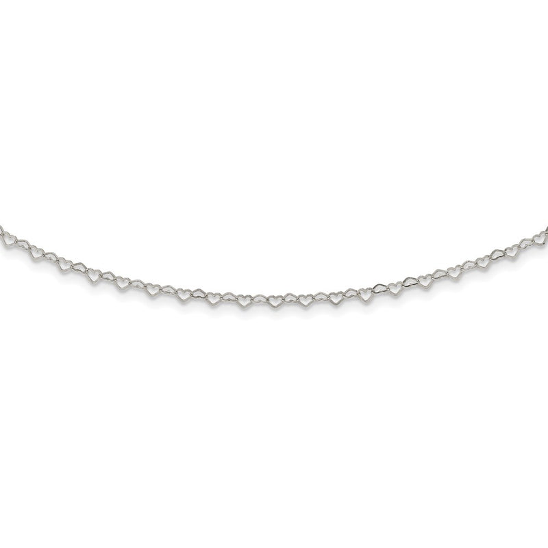 Sterling Silver Polished Hearts Link W/4 In Ext Choker