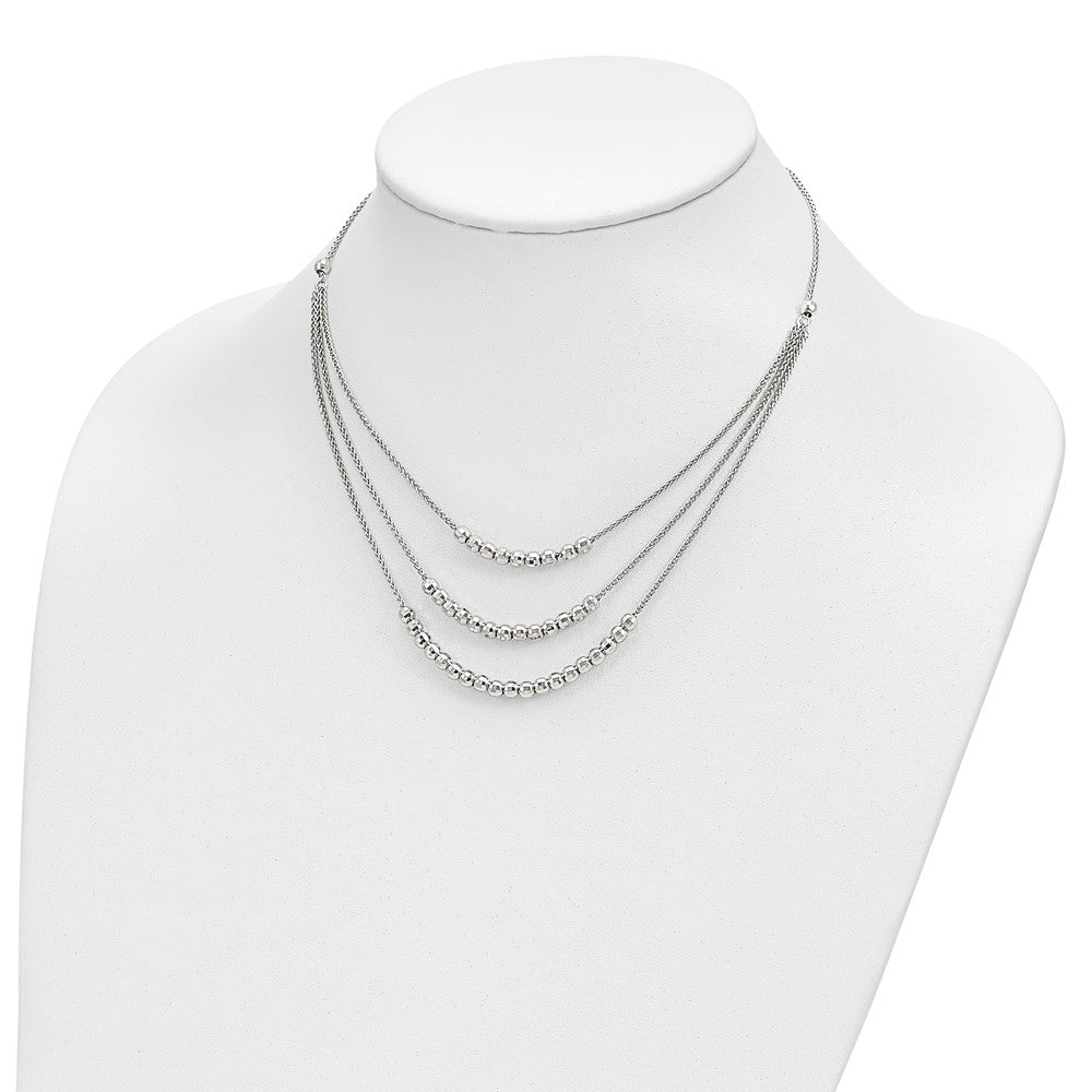 Sterling Silver Rhodium-Plated Beaded Multi Layer Necklace