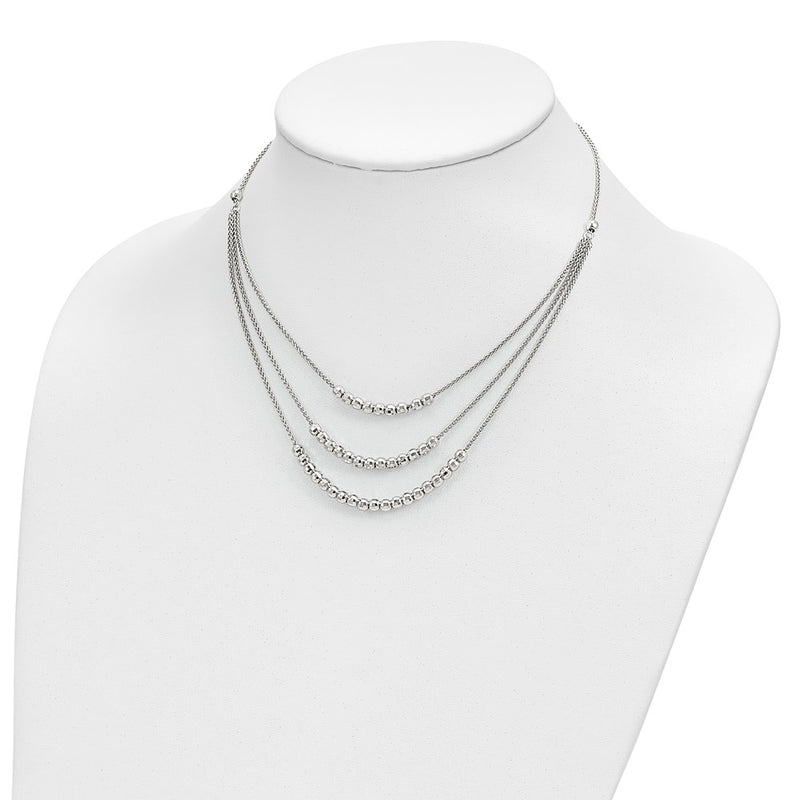 Sterling Silver Rhodium-Plated Beaded Multi Layer Necklace