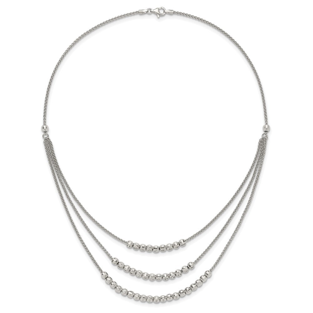 Sterling Silver Rhodium-Plated Beaded Multi Layer Necklace