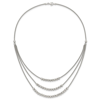 Sterling Silver Rhodium-Plated Beaded Multi Layer Necklace