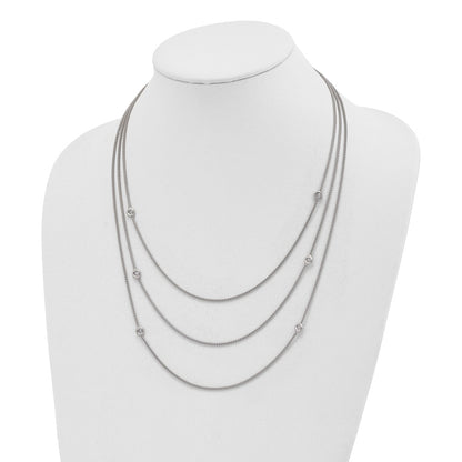 Sterling Silver Polished Multi Strand Cz W/2 In Ext Necklace
