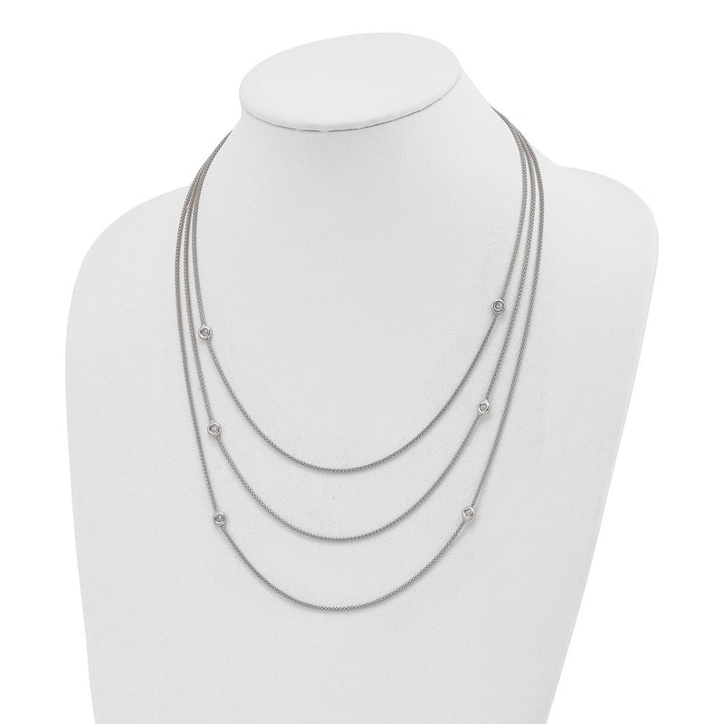 Sterling Silver Polished Multi Strand Cz W/2 In Ext Necklace