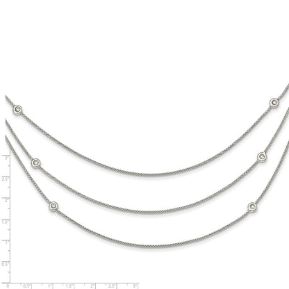 Sterling Silver Polished Multi Strand Cz W/2 In Ext Necklace