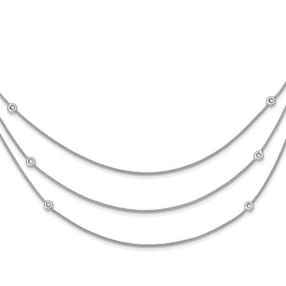 Sterling Silver Polished Multi Strand Cz W/2 In Ext Necklace