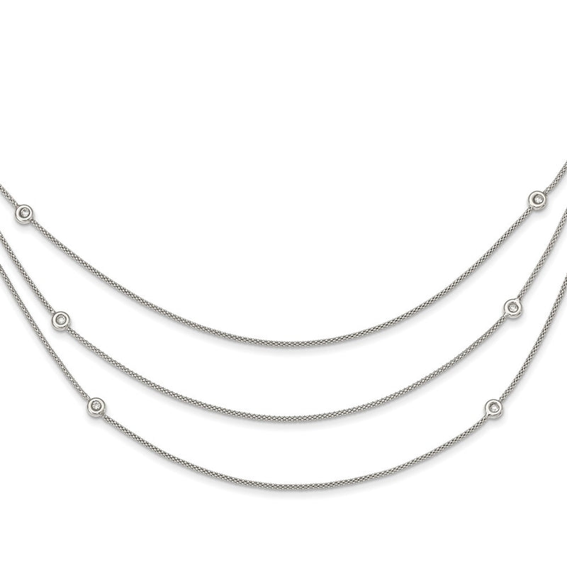 Sterling Silver Polished Multi Strand Cz W/2 In Ext Necklace