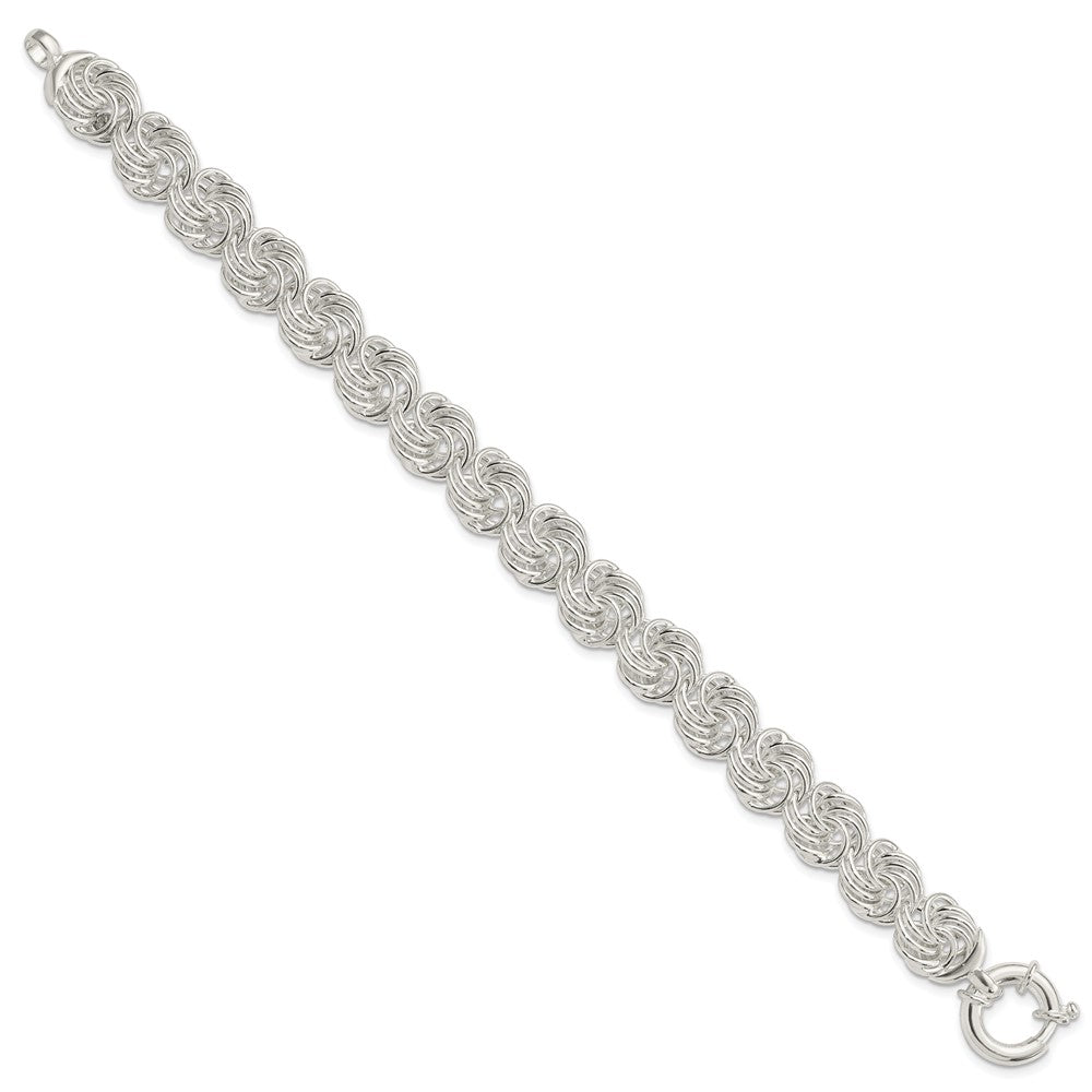 8 Inch Sterling Silver Polished Circles Fancy Link Bracelet