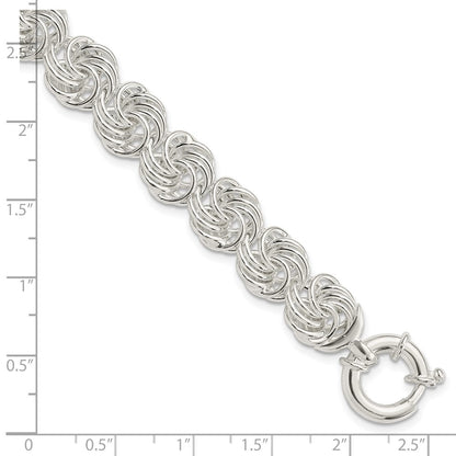 8 Inch Sterling Silver Polished Circles Fancy Link Bracelet