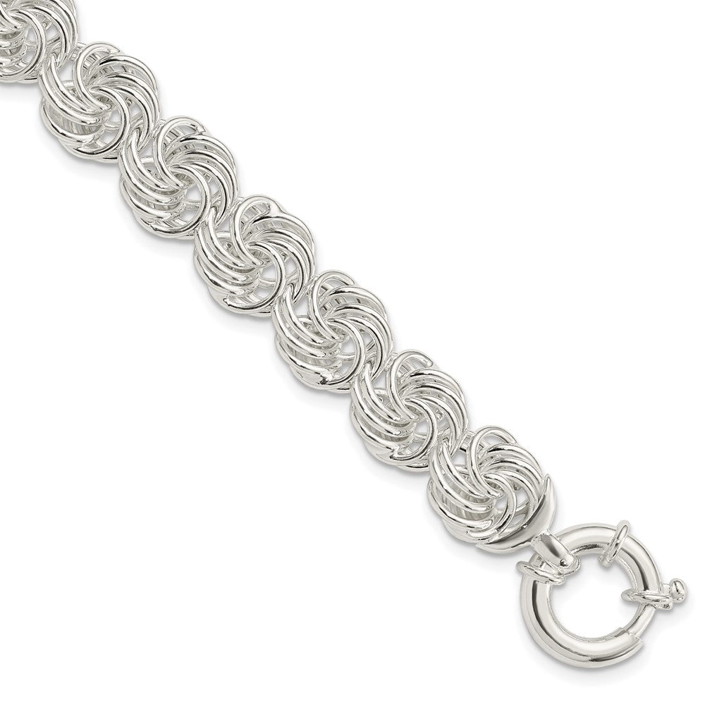 8 Inch Sterling Silver Polished Circles Fancy Link Bracelet