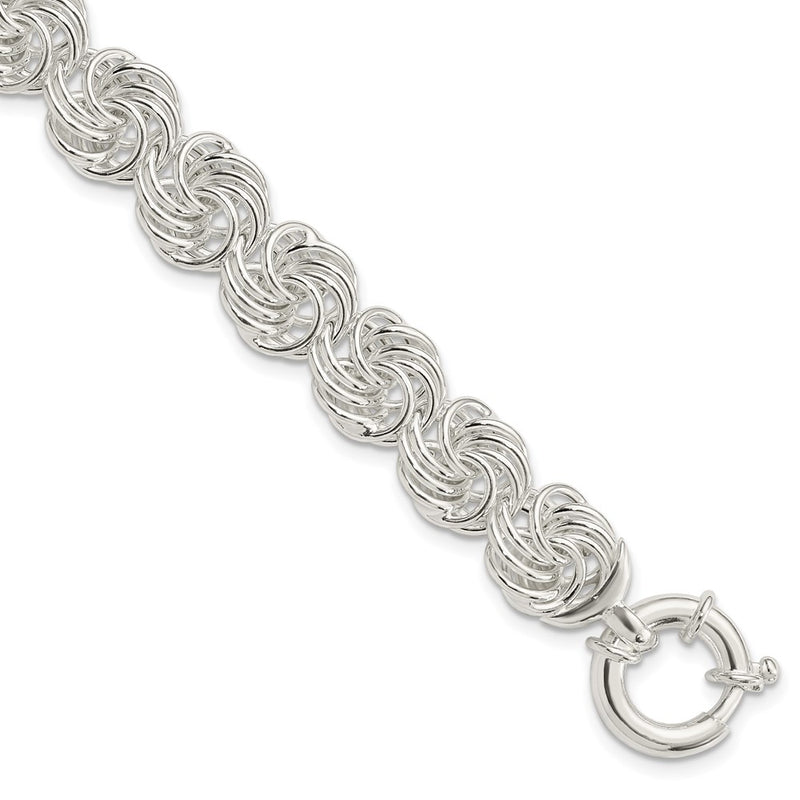 8 Inch Sterling Silver Polished Circles Fancy Link Bracelet