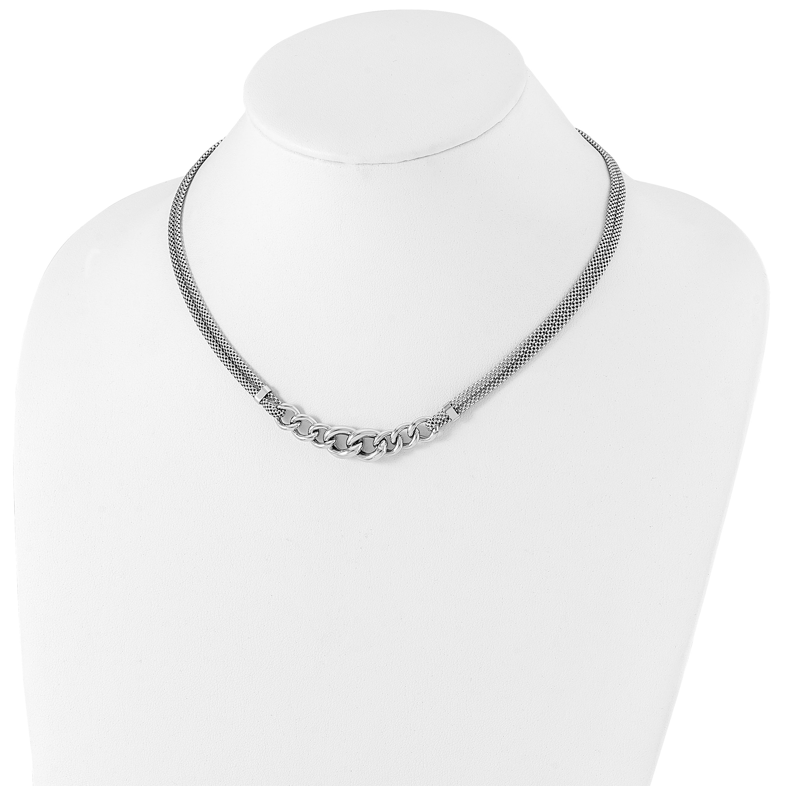 17 Inch Sterling Silver Rhodium-Plated Fancy Chain W/2In Ext. 2-Strand Necklace