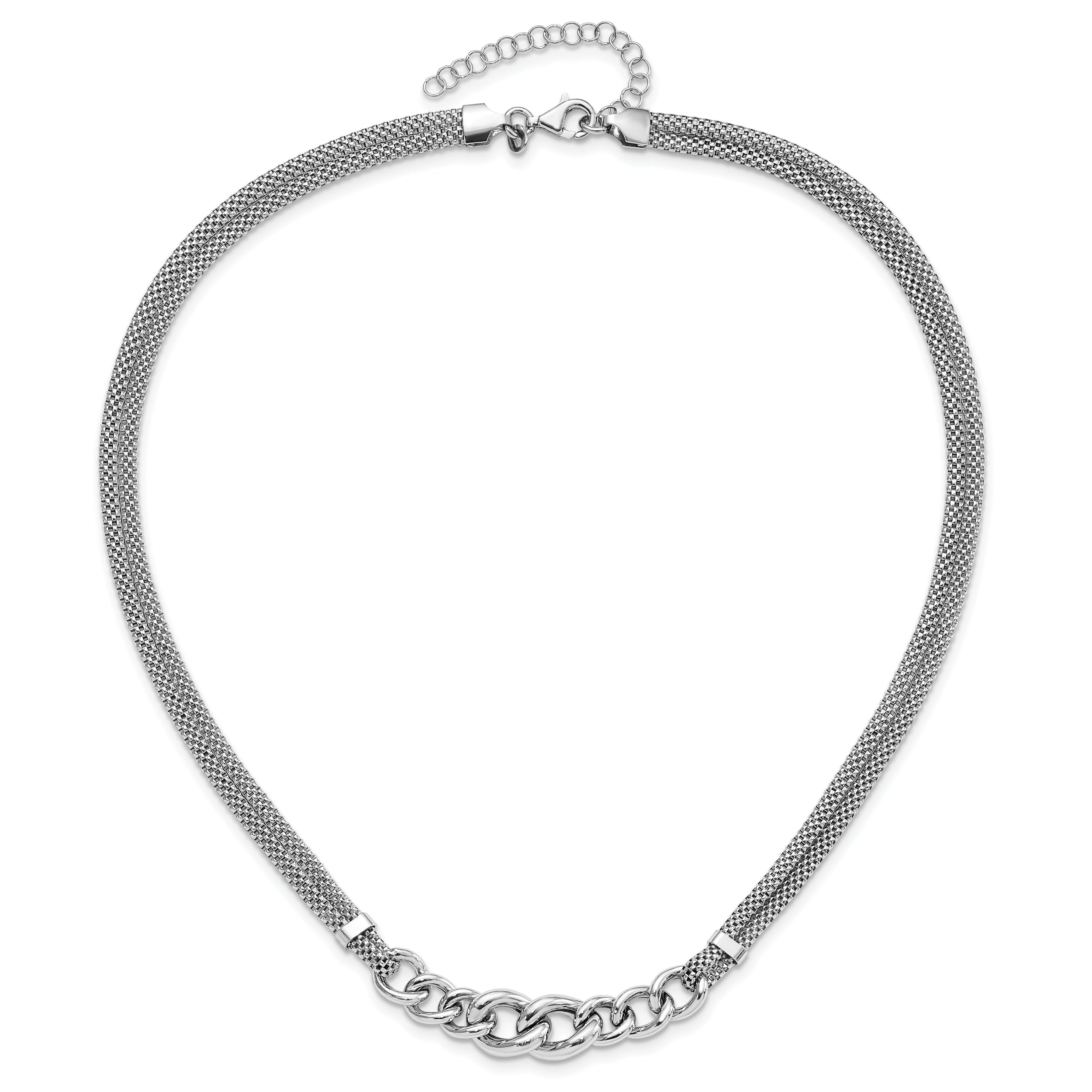 17 Inch Sterling Silver Rhodium-Plated Fancy Chain W/2In Ext. 2-Strand Necklace